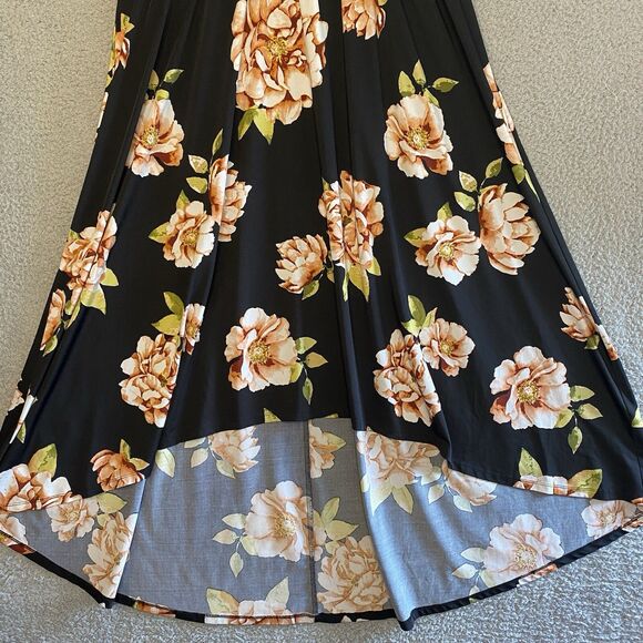 East Adeline BLACK FLORAL MAXI DRESS PLUS SZ 4X High Low Hem No Belt 3/4 Sleeve - Picture 4 of 16